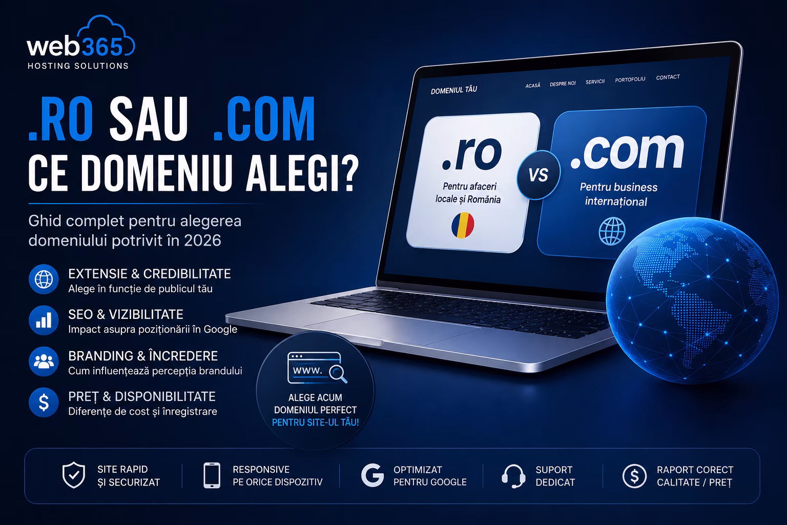 Domeniu .ro sau .com? Cum alegi extensia potrivită în 2026